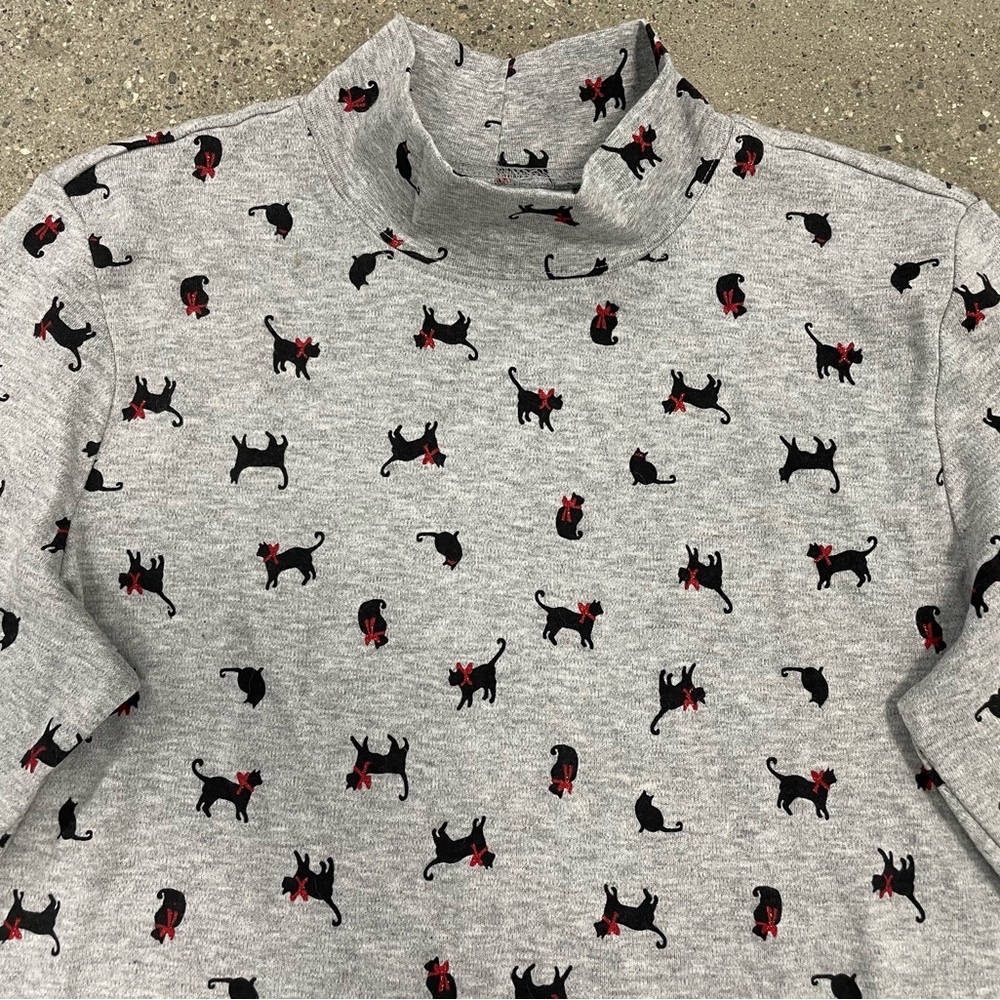 Black Cat all over print turtleneck glitter bows perfect for layering comfy cozy
